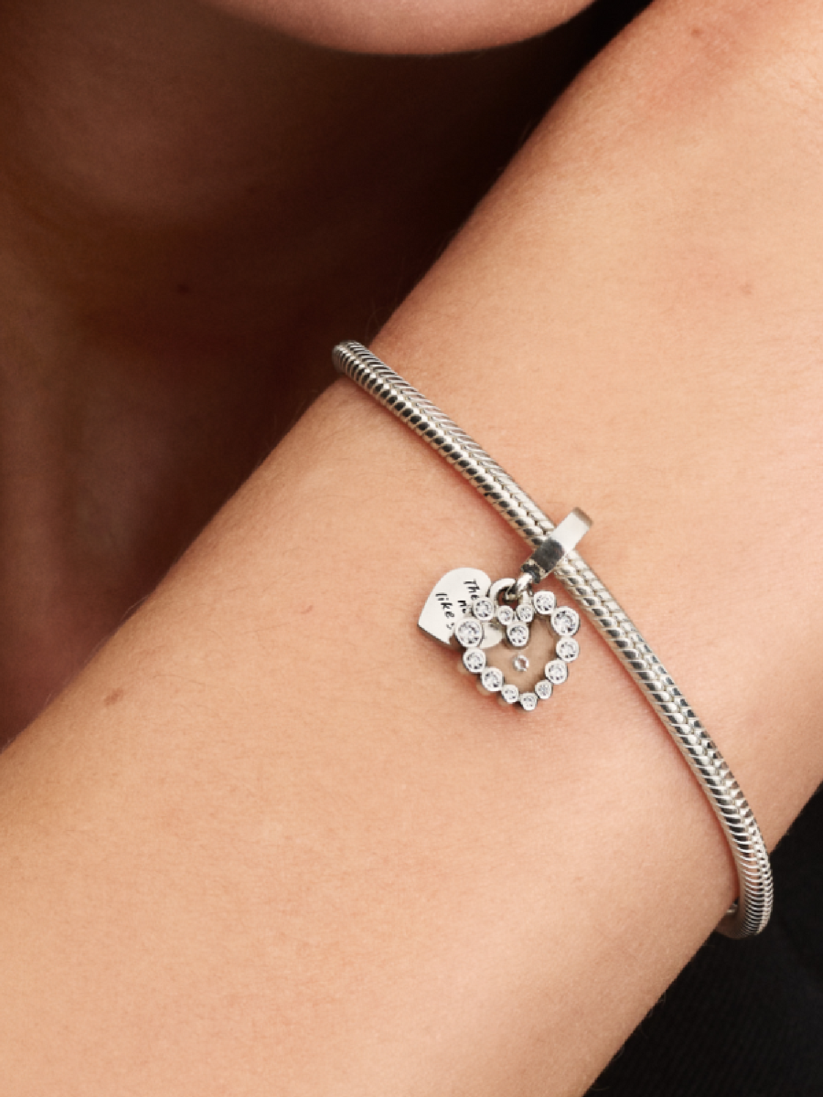 Sparkling Heart Double Dangle Charm - Sterling silver