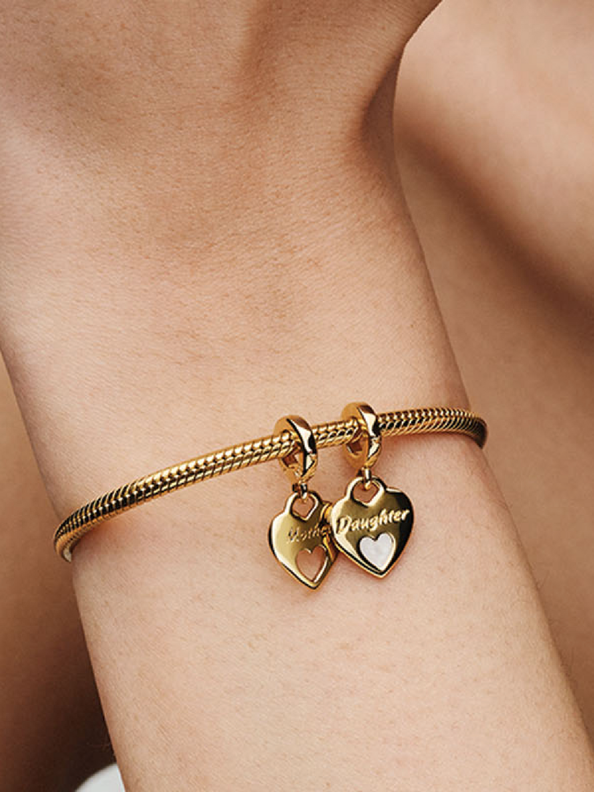 Double Heart Split Dangle Charm - 14k gold plating