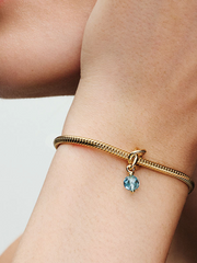 Faceted Sea Aqua Blue Eternity Circle Dangle Charm - 14k gold plating