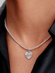 Engravable Love Heart Dangle Charm - Sterling silver