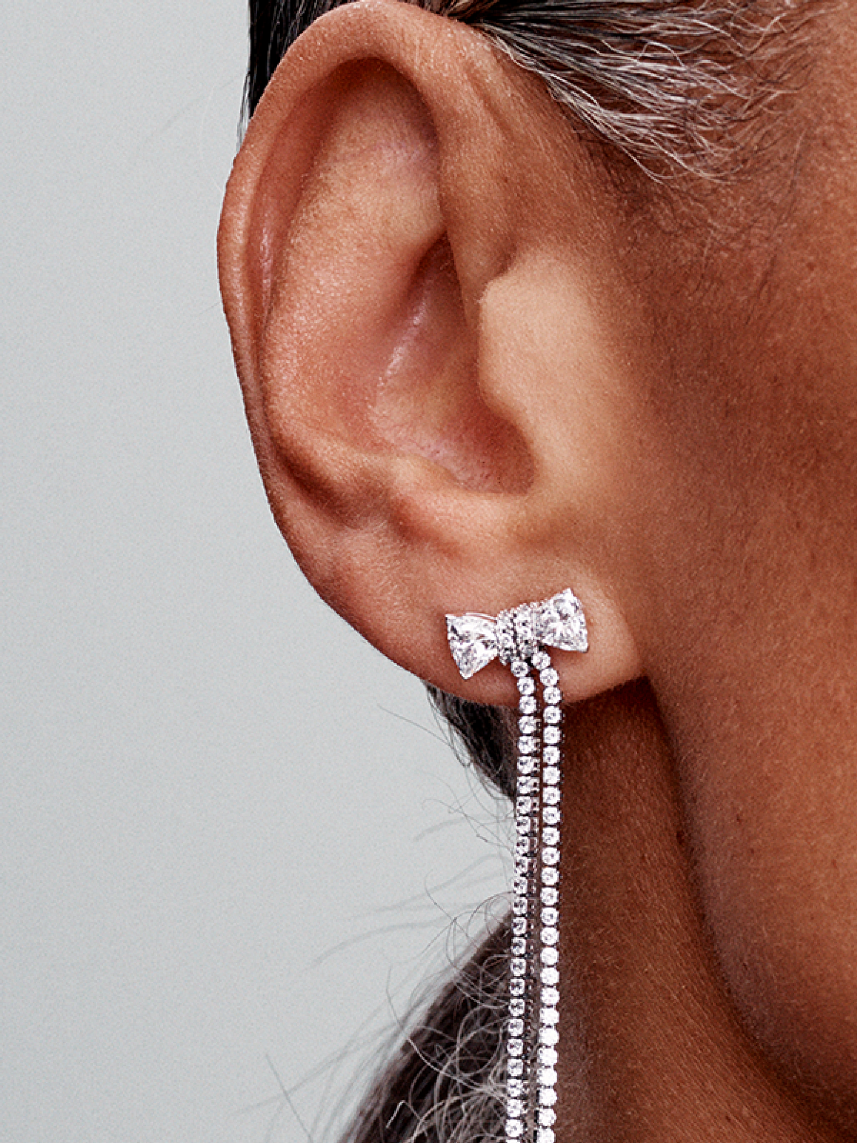 Pavé Bow Drop Earrings - Sterling silver