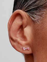 Sparkling Pink Bow Stud Earrings - Sterling silver