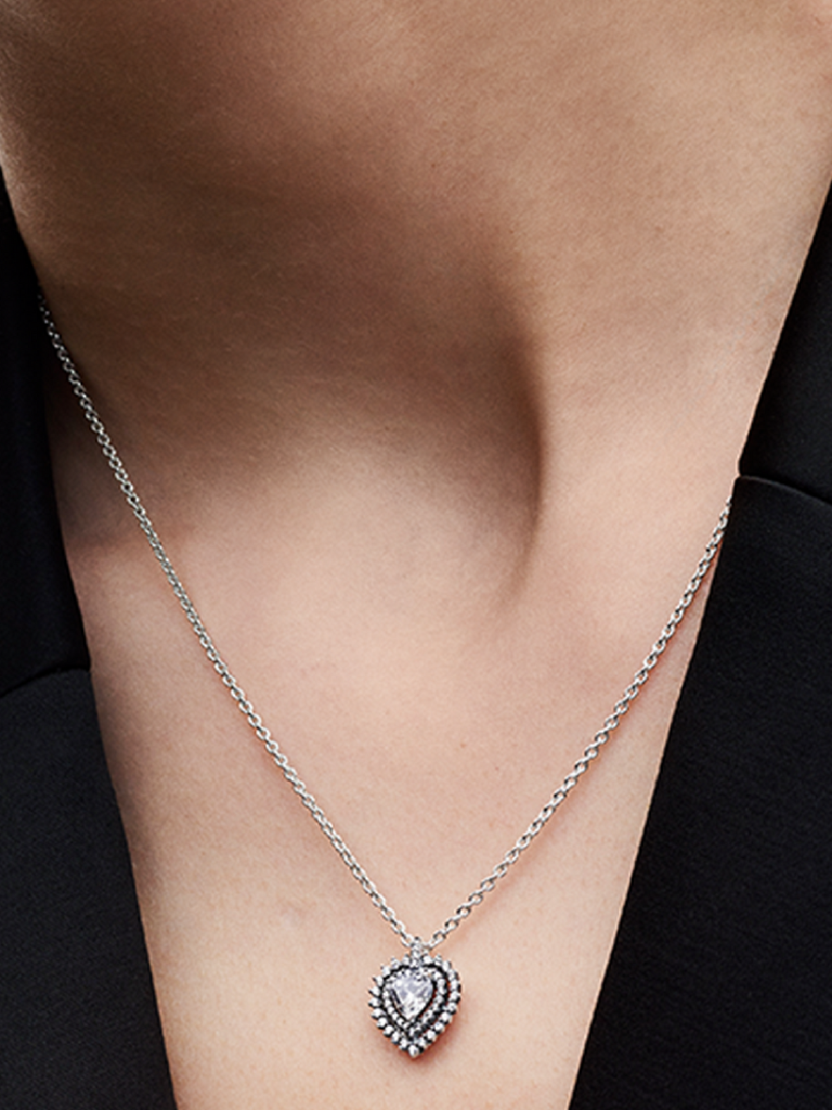 Sparkling Heart Halo Pendant Necklace - Sterling silver